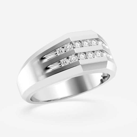 2ctw Round Lab Grown Diamond Men's Double Row Channel Set Wedding Band - Picture 2 of 6